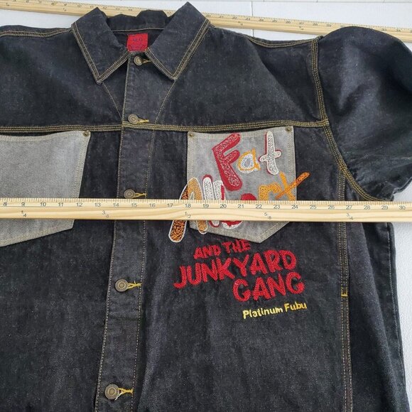 Platinum Fubu Mens Fat Albert Junkyard Gang Black Denim Jean Jacket Size 3X - Picture 9 of 11